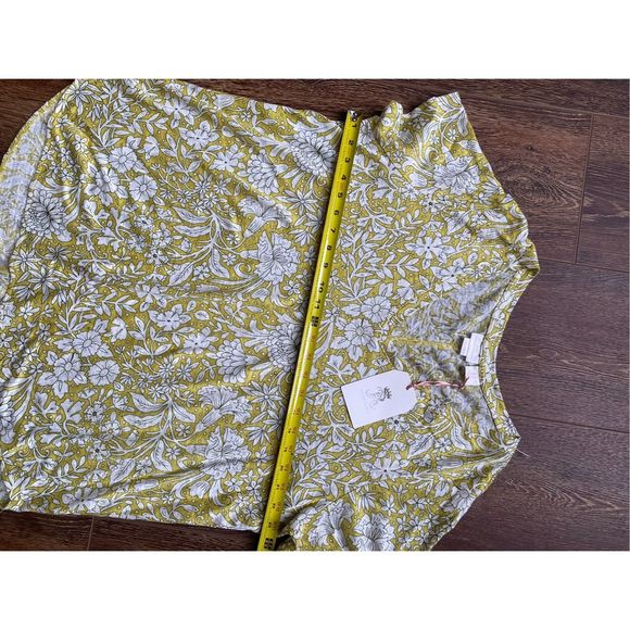 Rachel Ashwell NWT Green/Yellow & Cream Floral 100% Linen Shirt, Size 1X - Picture 6 of 7